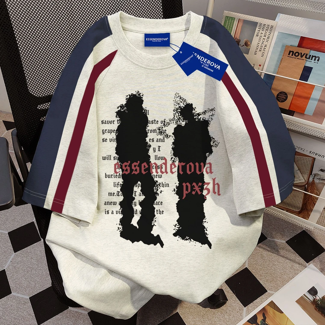 100%纯棉小众人物印花圆领短袖t恤女夏季宽松休闲学生情侣上衣ins