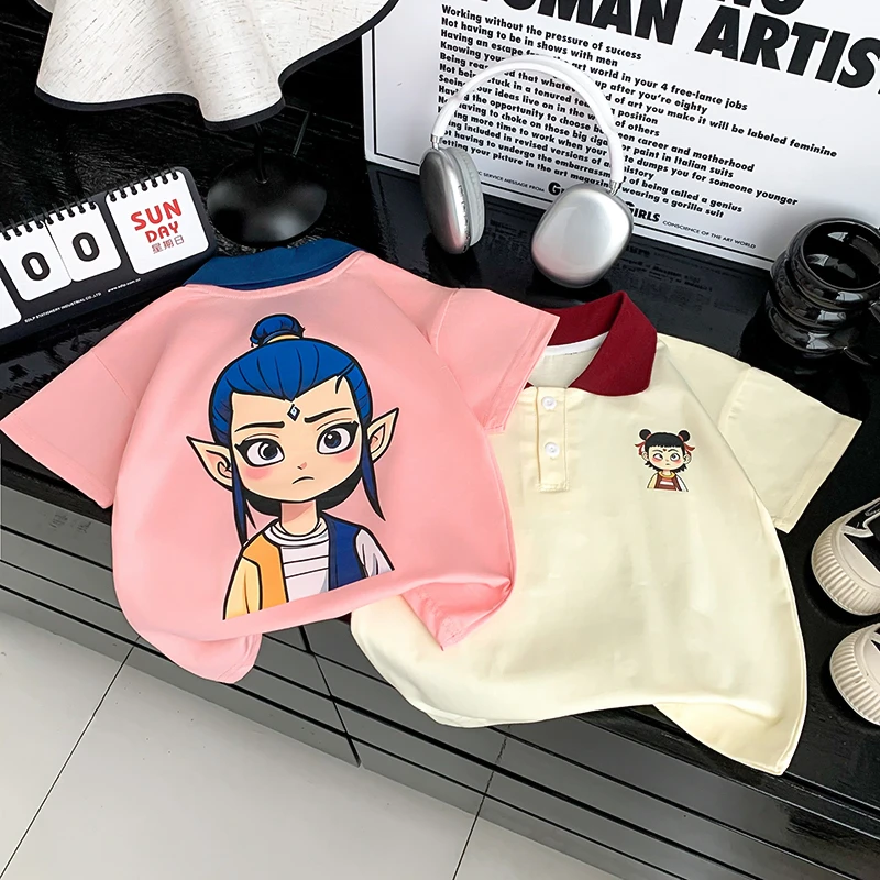 帅气吸汗短袖洋气童装夏季POLO衫潮牌童装大童夏装男韩版半袖哪吒