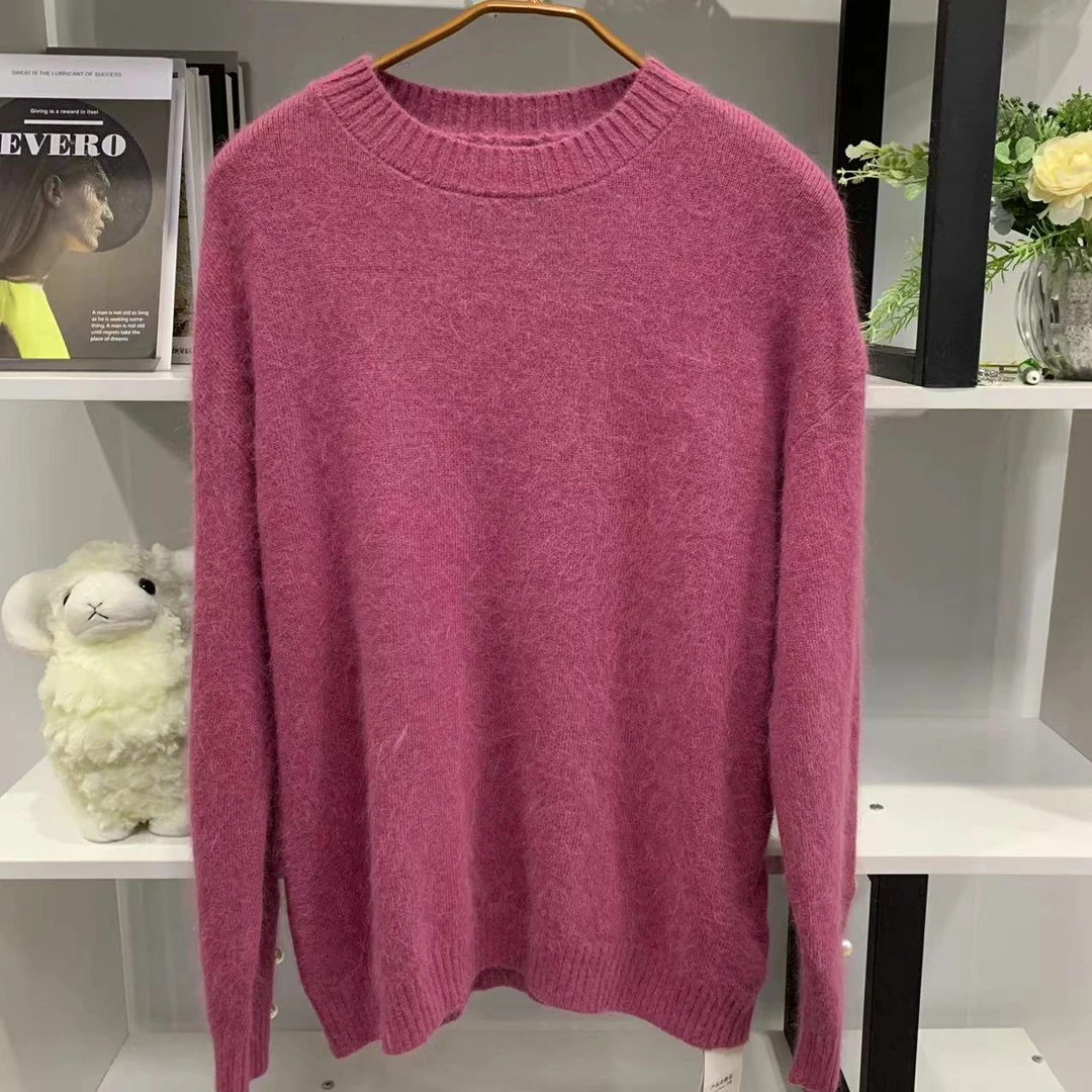 G1081【春季新款】时尚圆领粉色袖口珠子设计百搭上衣