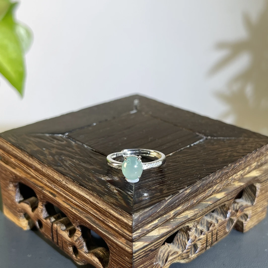 JTW10-03 天然缅甸A货翡翠  s925银镶戒指