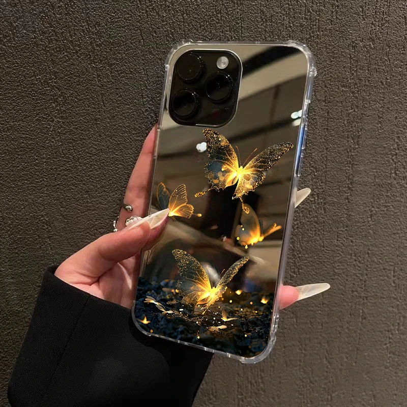 暗金蝴蝶适用iPhone16promax镜面15promax吸金招财14Pro苹果11手