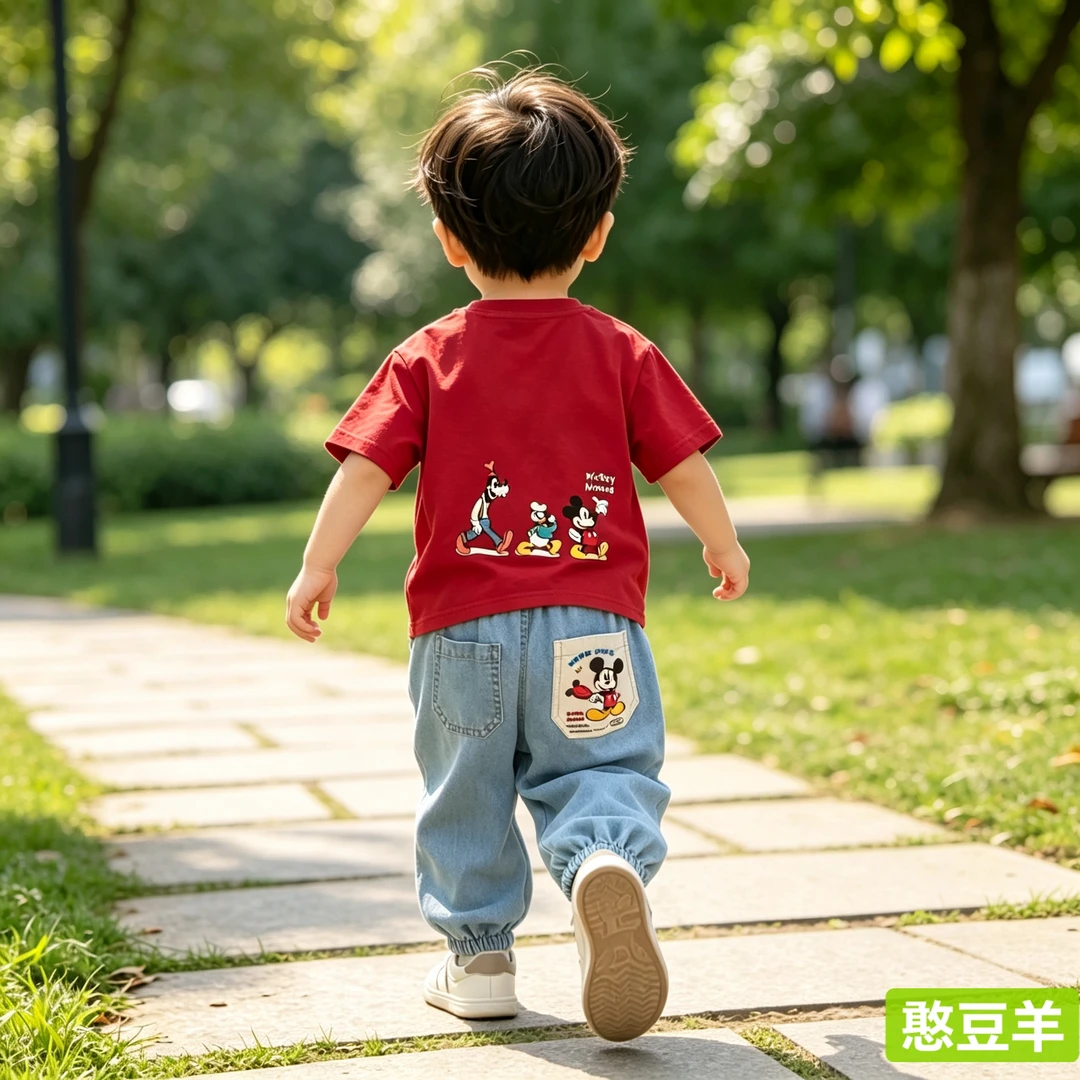 【憨豆羊】儿童夏季米奇口袋天丝牛仔长裤760