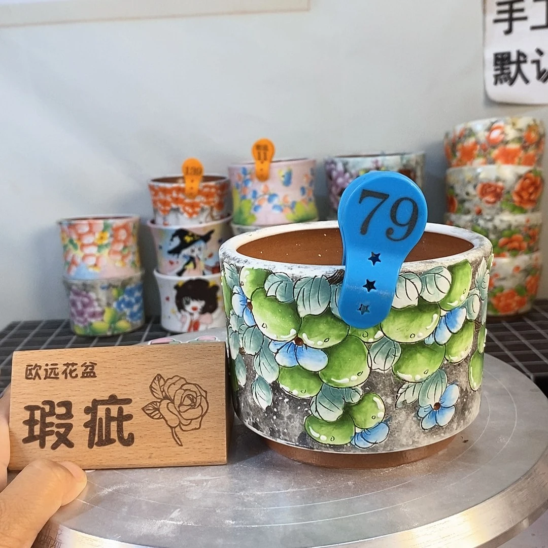 紫砂花盆红陶手绘花盆