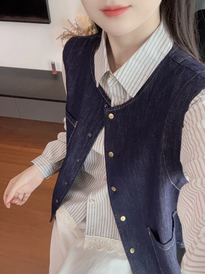 【夏威夷】奢华风马夹外搭短款单排扣圆领马甲秋季女百搭上衣