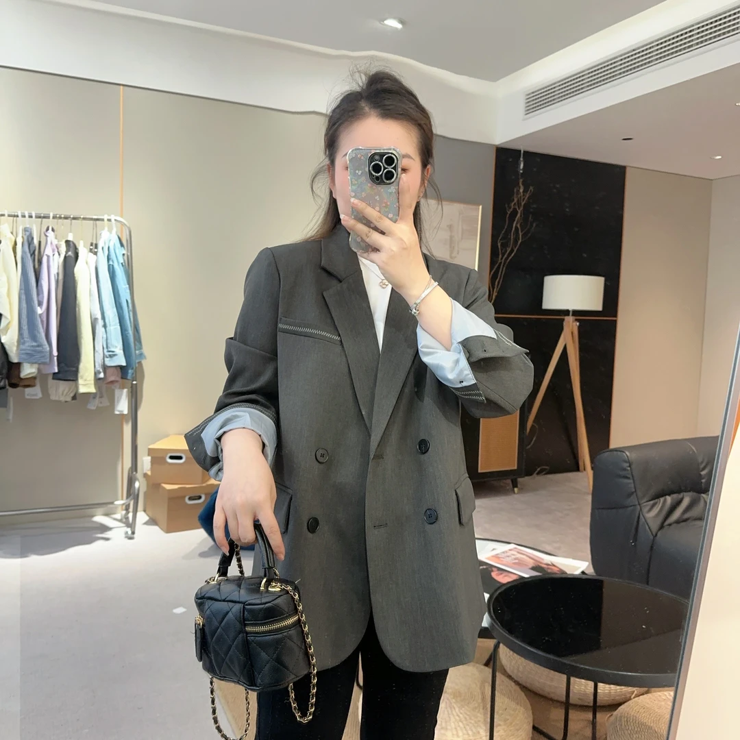 【欧加粒粒】早春白线点缀双排扣翻口袋显瘦西装D25021335外套