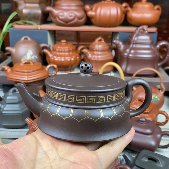 茶壶紫砂禅玉260cc原矿老紫泥描金丝双十一特价