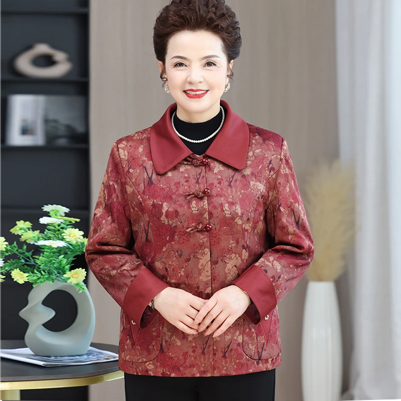 中老年妈妈女装春秋季翻领外套上衣2025新款奶奶春装秋款时尚宽松
