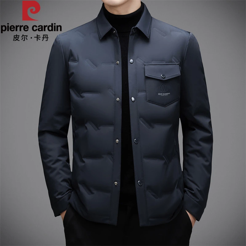 皮尔卡丹男士轻薄羽绒服冬季新款休闲保暖潮流商务翻领白鸭绒防寒