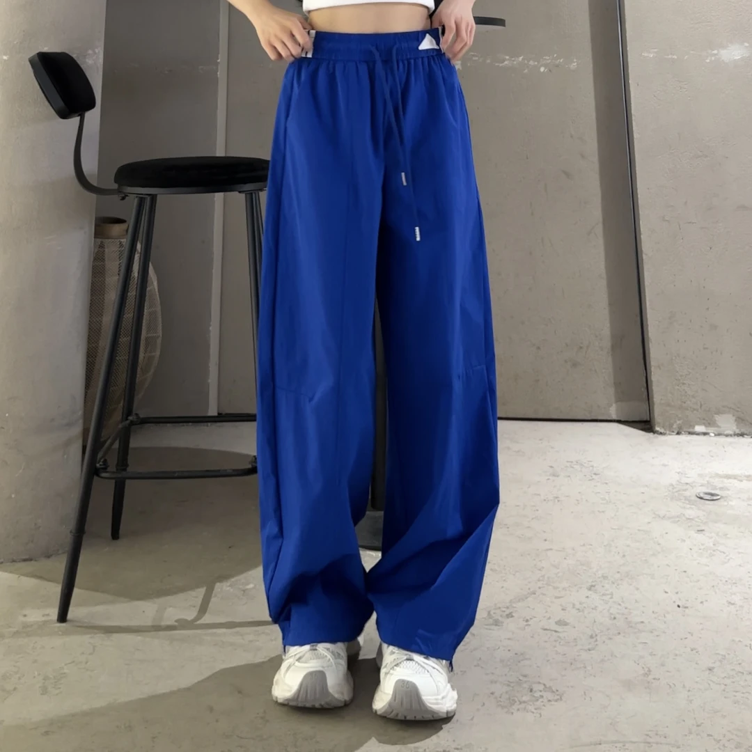 （超薄三角标）抽绳阔腿拼接直筒纯色简约遛弯裤子