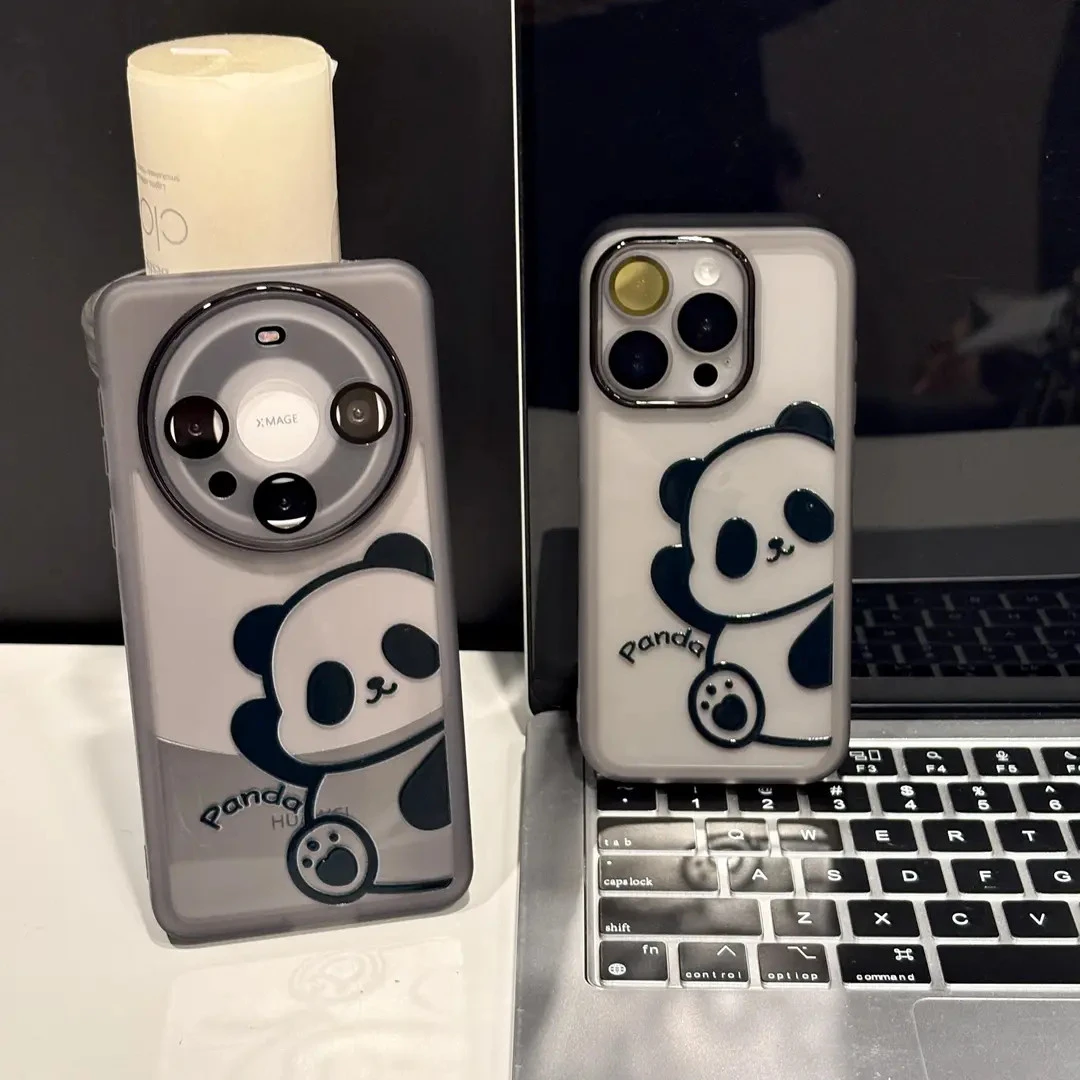 适用苹果17pro手机壳16pm金属镜框华为p70简约oppo小米15线条熊猫