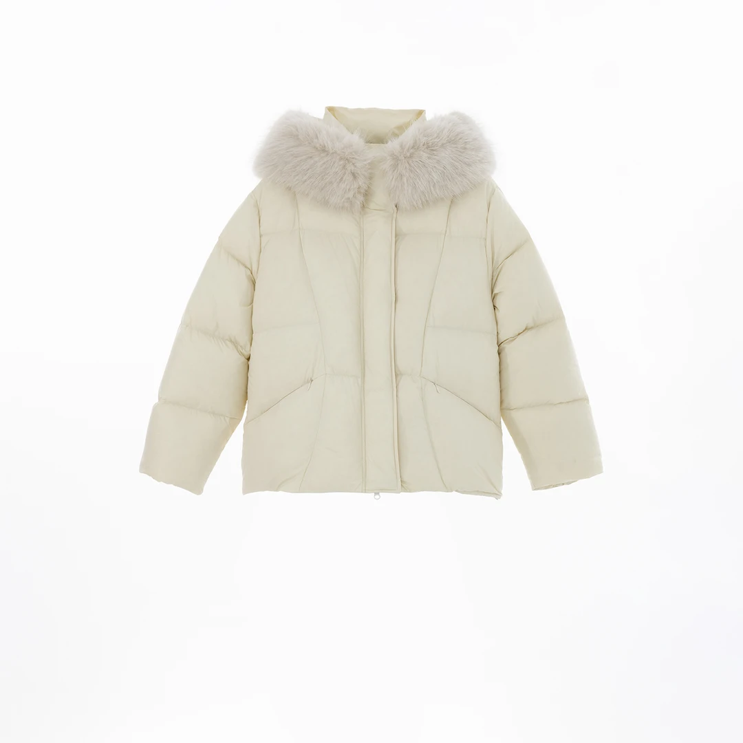 几里与麻 加厚保暖泡芙风毛领连帽羽绒服 衣长66胸围142 2103050