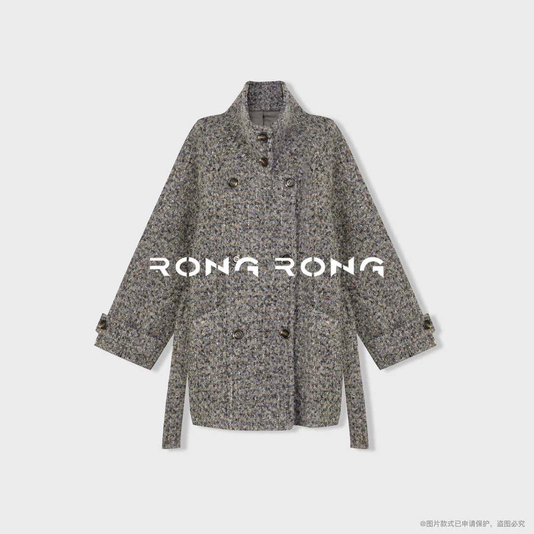 溶溶【埃菲尔】RONGRONG  轻奢金银花纱圈圈绒秘鲁羊驼毛大衣24D862