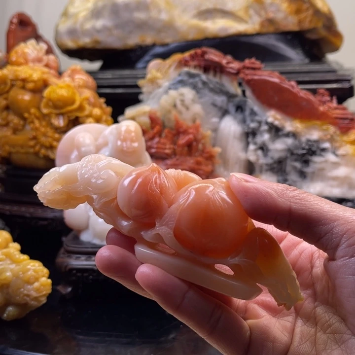 寿山石火****8福寿双全手把件