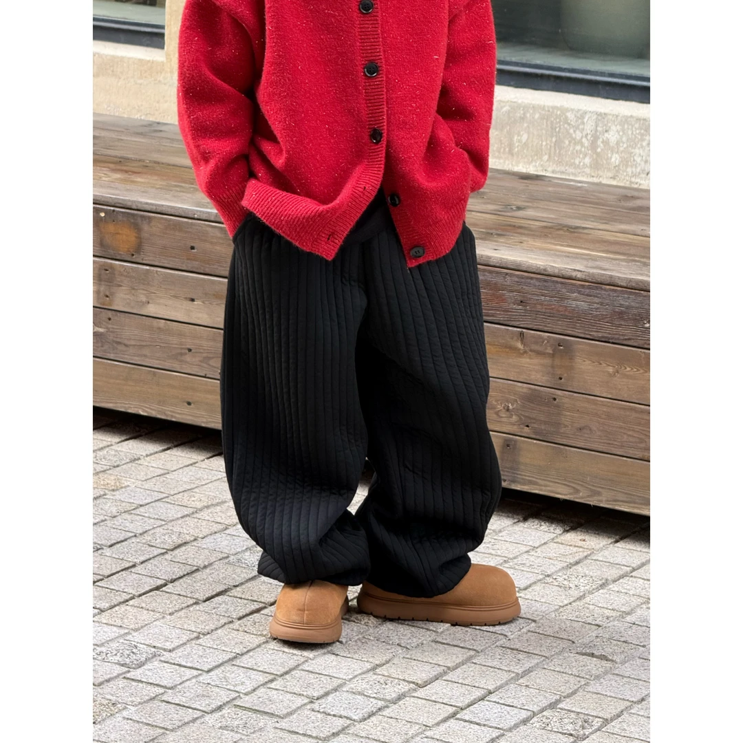 THE LUHAN【摩根船长】秋冬针织竖条亲子装中大童加绒裤子24684
