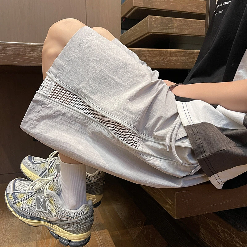 侧边拉链网眼速干篮球运动短裤男夏季薄款宽松凉感沙滩四五分裤