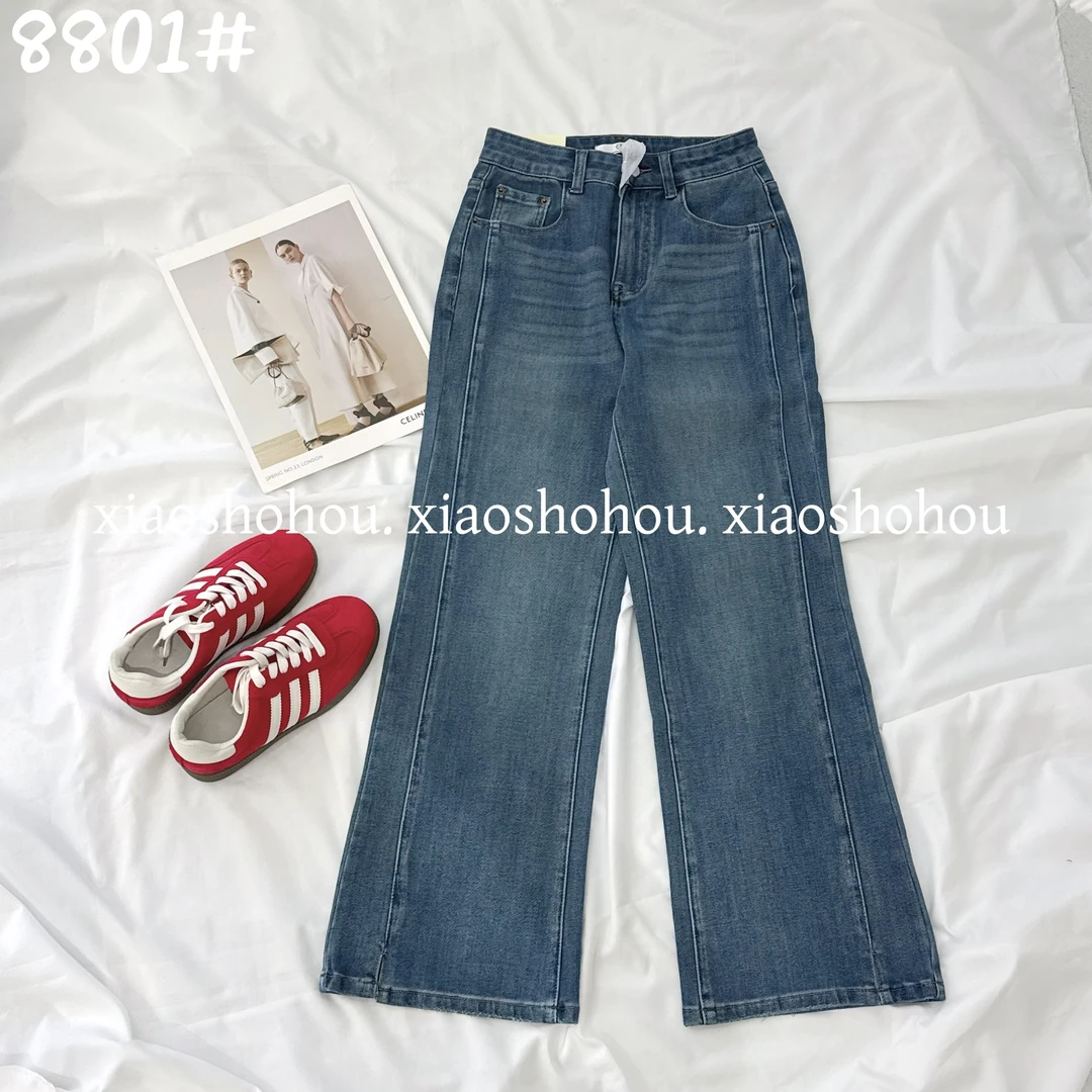 小时候女装店高级百搭裤脚小开叉阔腿微喇裤8801