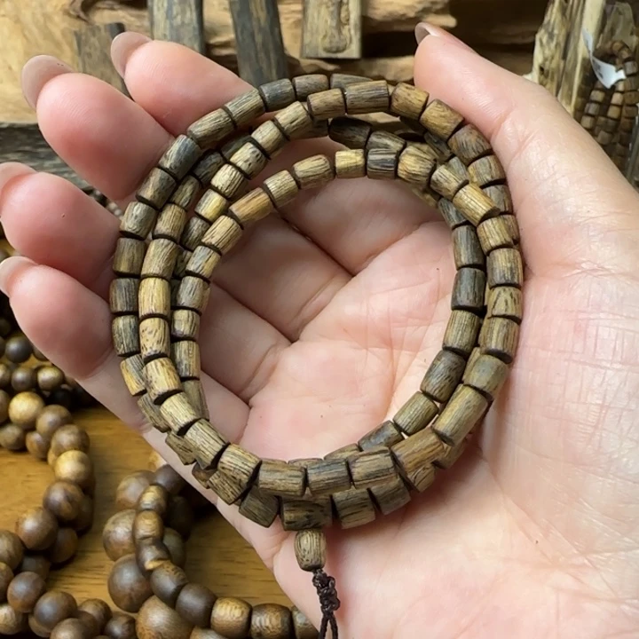 沉香碎屑沉香04随型桶珠