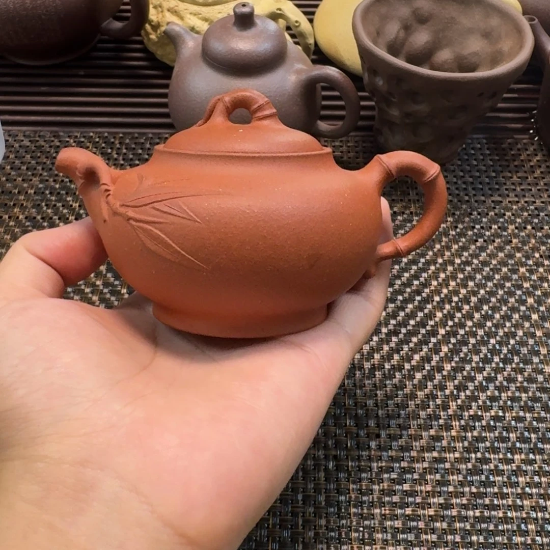 @***⁷茶壶紫砂7号紫砂壶大红泥圆竹瑕