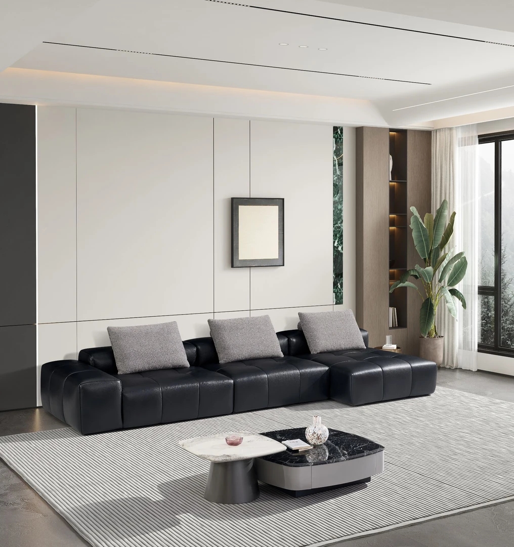 禧德名居意式极简像素真皮沙发客厅直排组合沙发头层牛皮大小户型