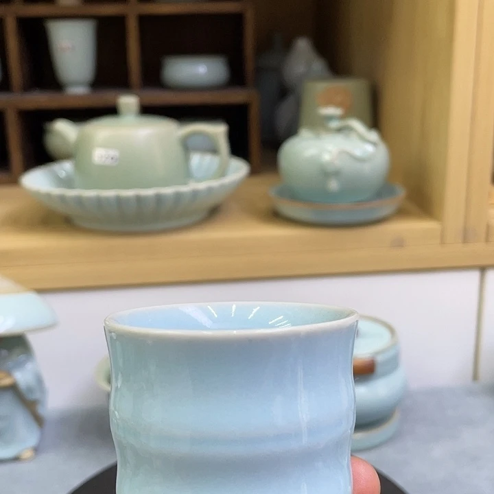 杯子陶瓷天青汝窑竹节杯