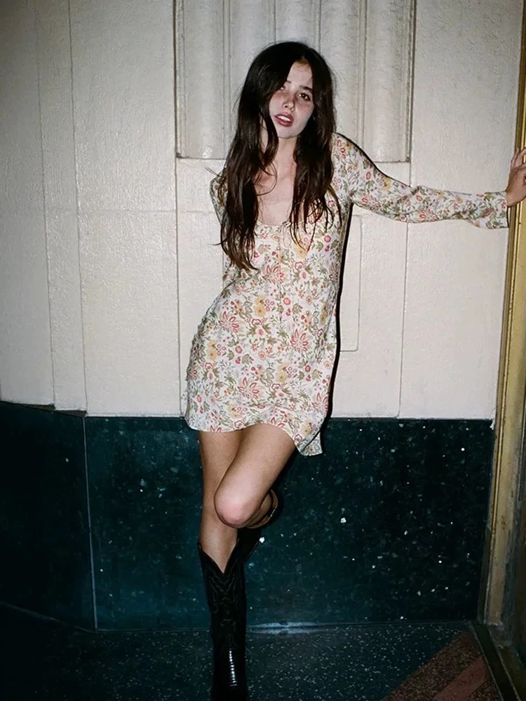 Uni｜25ss  现货发Re100%桑蚕丝碎花显瘦连衣裙