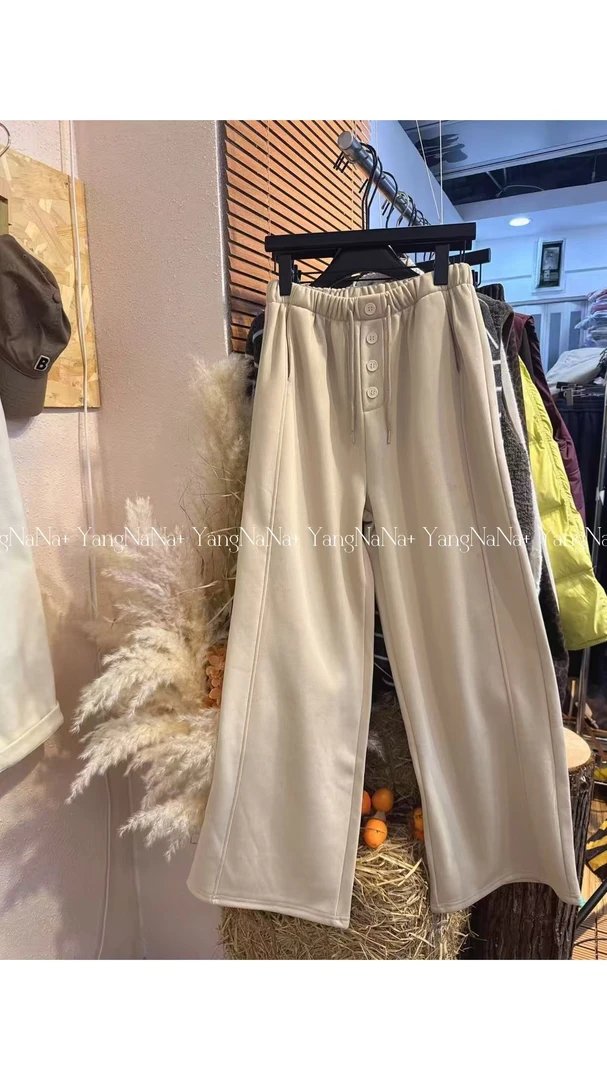 【蔡徐坤黑皮衣巴黎】百搭大版立体裁剪加绒四粒扣子窄版弯刀裤6192