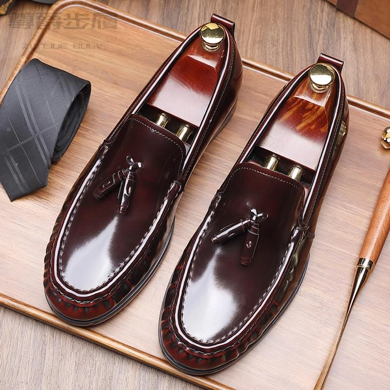 欧货英伦牛皮流苏豆豆鞋男士商务休闲2025新款夏季懒人小皮鞋