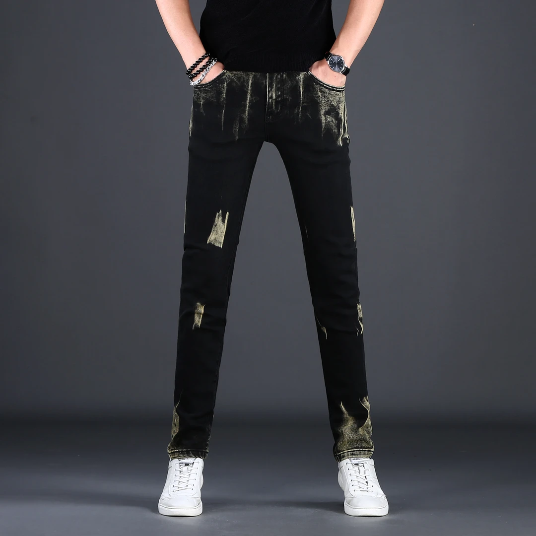 高端轻奢黑色男士牛仔裤秋冬新款修身小脚弹力高级感休闲裤子男款