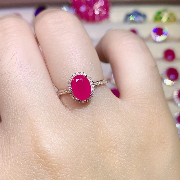 红宝石戒指银S925镶嵌
