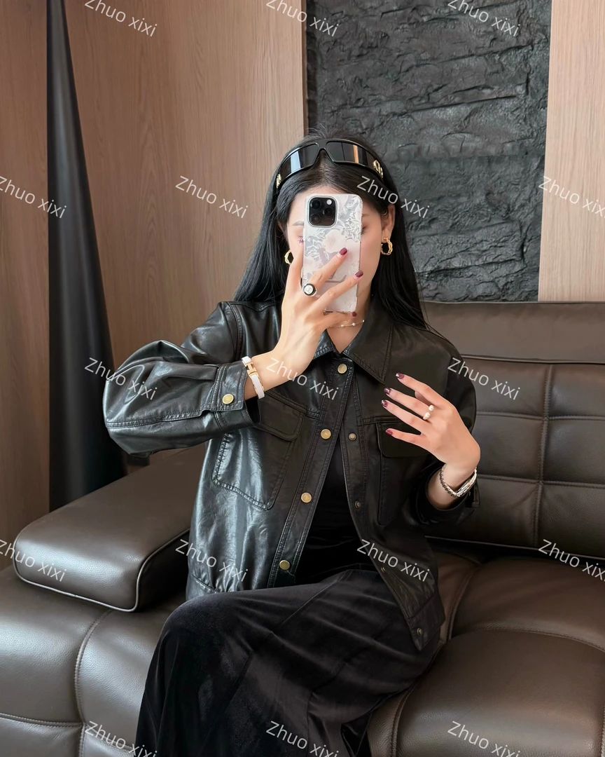 ZHUOXIXI【北极星】欧货高端纽扣皮衣短外套-8709