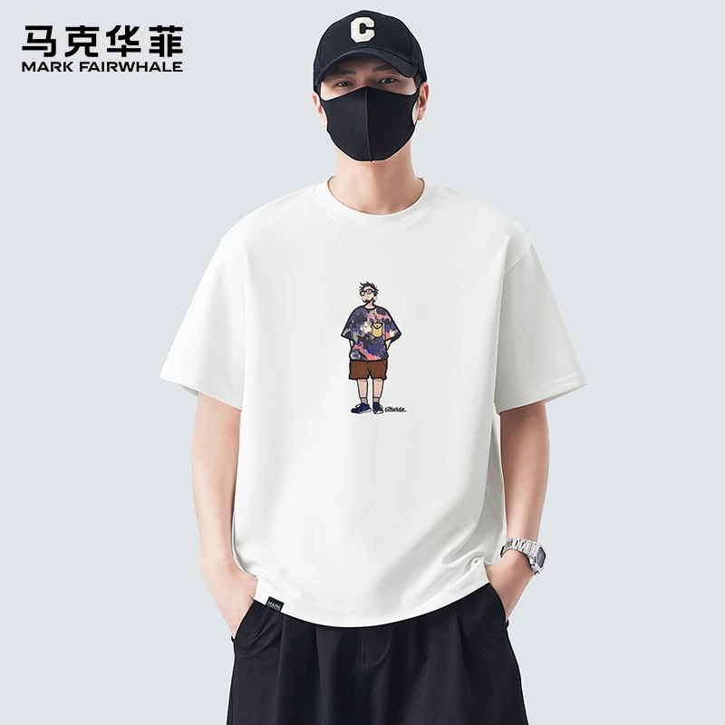 MARK FAIRWHALE/马克华菲夏季美式贴布绣短袖t恤薄款男生圆领体恤