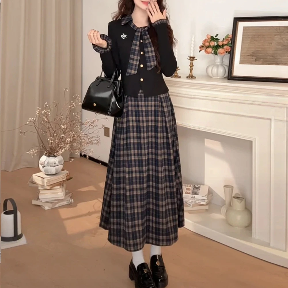 2025慵懒风秋季套头长袖上衣T恤百搭半身裙女款新款时尚套装