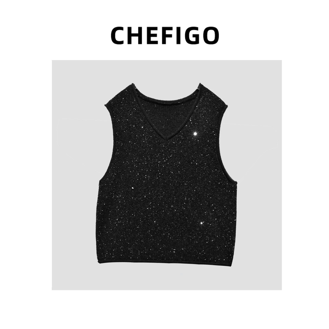 CHEFIGO马海毛亮片氛围感马甲