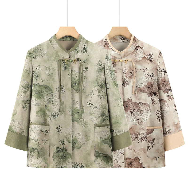 中老年奶奶夏季薄款七分袖上衣衬衫妈妈装开衫夏天老年人太太衣服