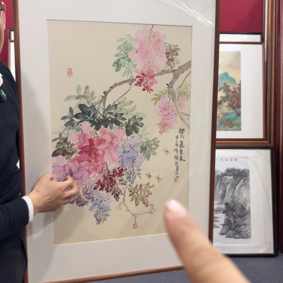 国画手绘作品带框60成90