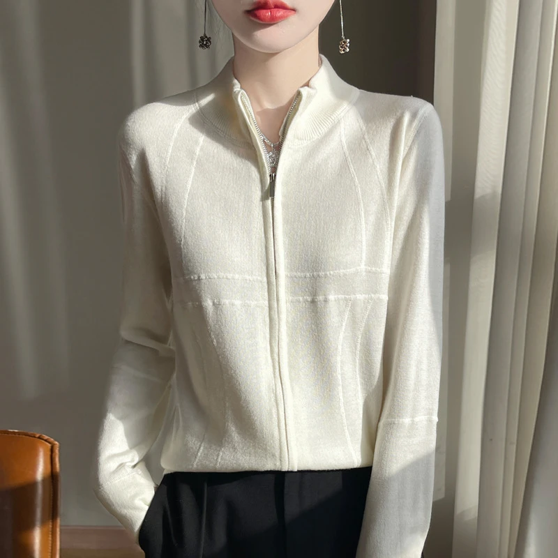 【娃娃专属】精纺羊毛半高领女士开衫双拉链减龄设计风长袖外套