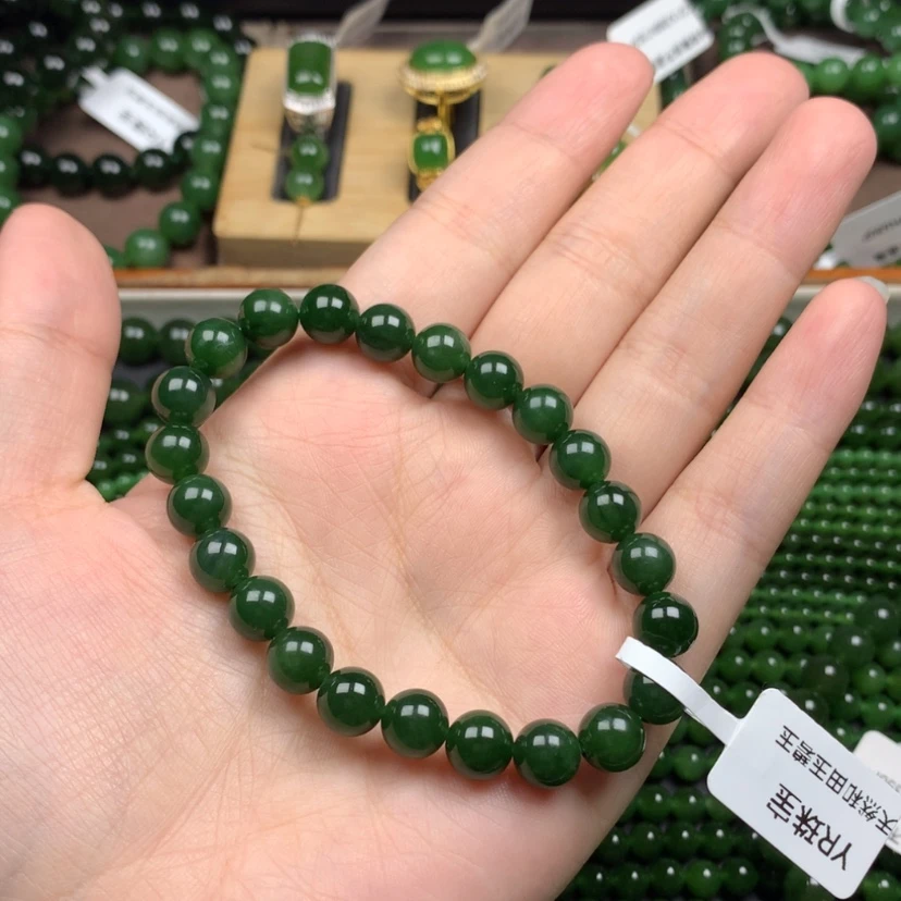 【闪购商品】未镶嵌手串和田玉（碧玉）8m菠菜绿无黑