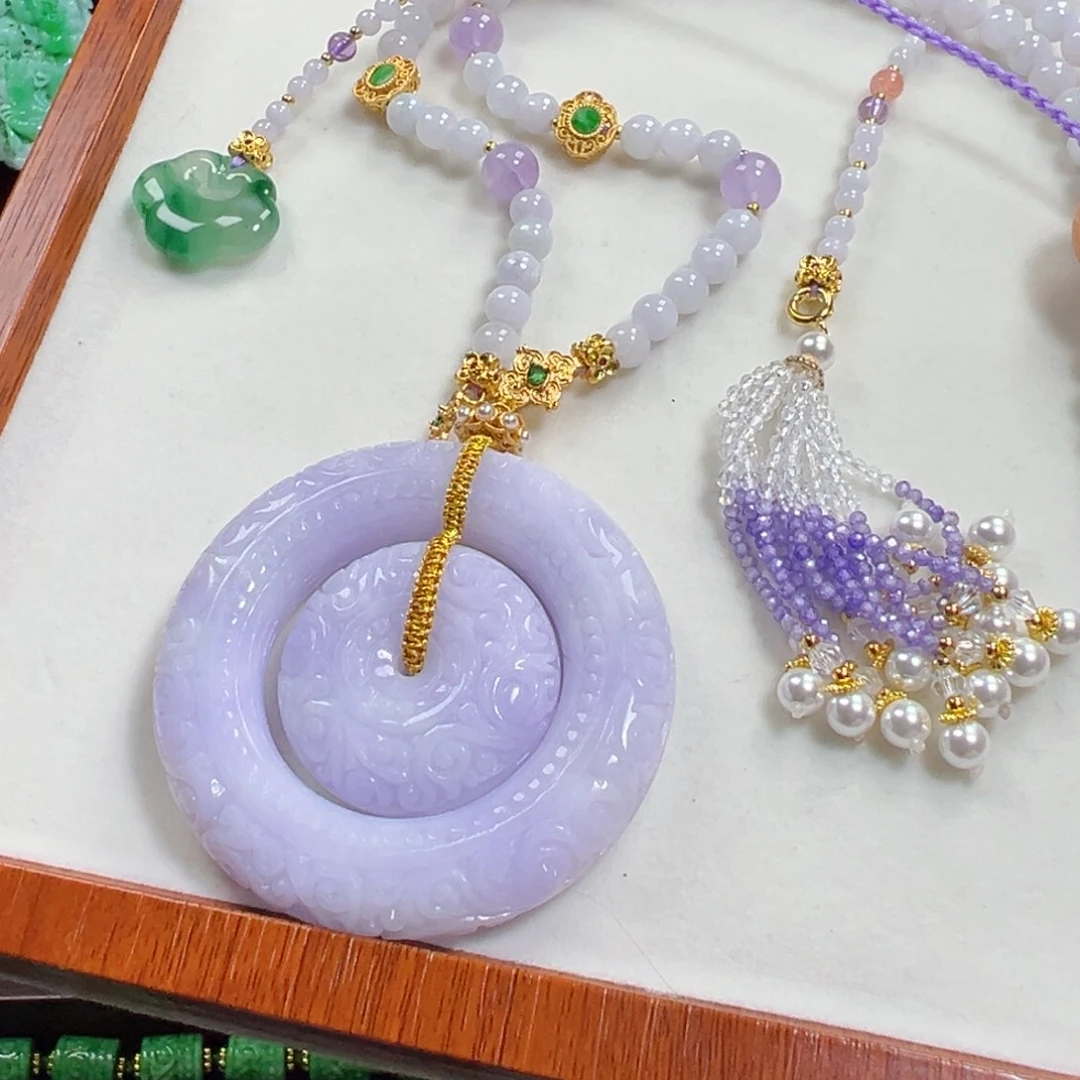 翡翠未镶嵌毛衣链冰冰紫