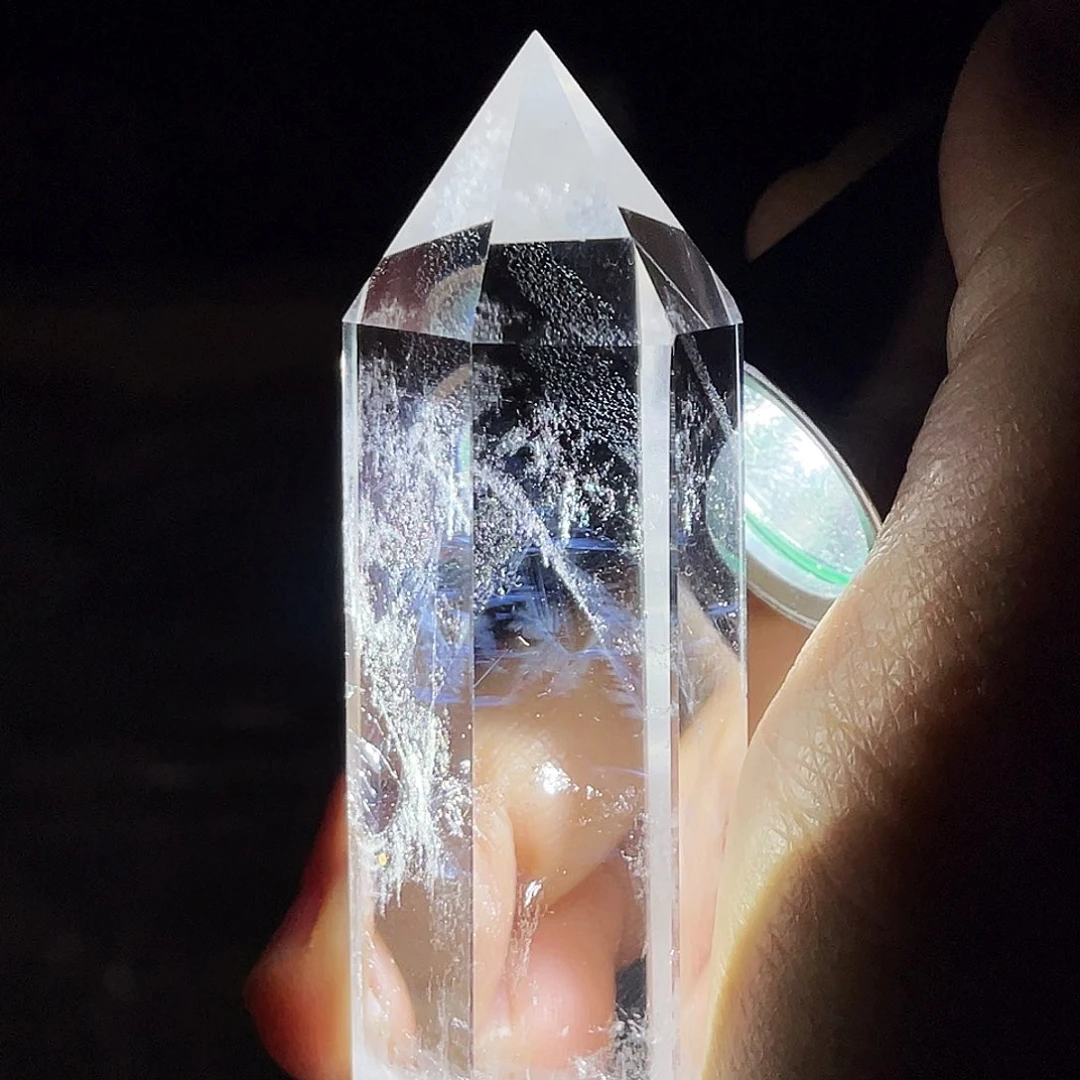 石材蓝针白水晶柱t60