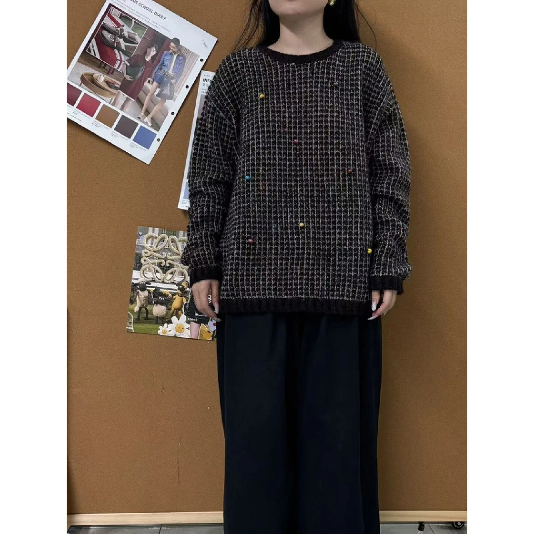 【ZHEN 】65MY735 手工订珠编织感马海毛镂空毛衣