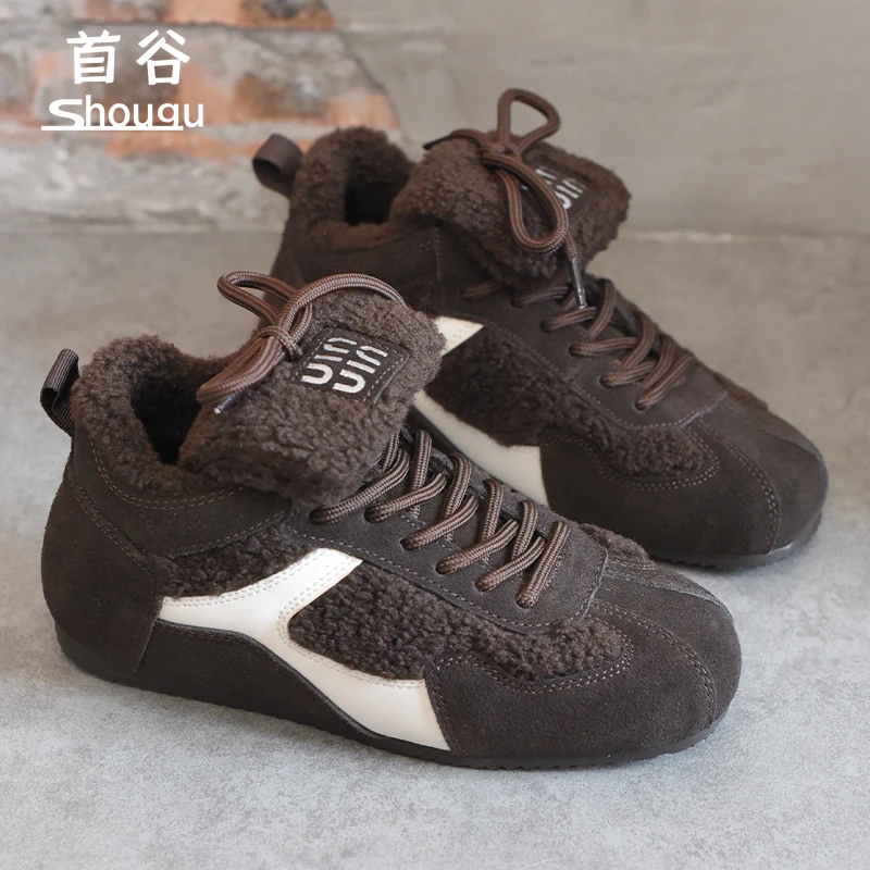 shougu/首谷2025冬季新款加绒内增高软底德训鞋女保暖高帮阿甘鞋
