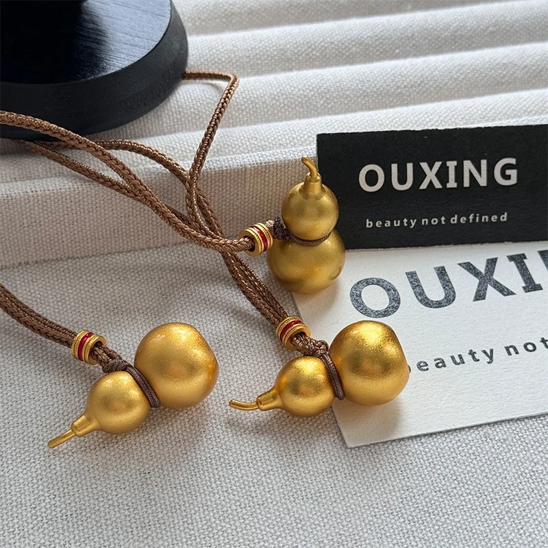 铜合金吊坠 项链金色葫芦古法磨砂嘉尔同款百搭手工心色X2278