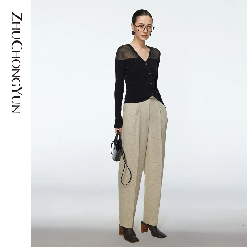 【米儿精选】ZHUCHONGYUN21羊毛混纺针织外套毛针织衫女C1BW3726M