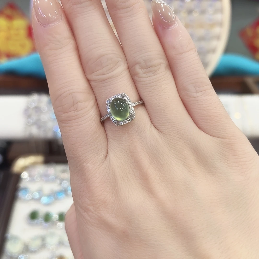 蛇纹石玉银S925镶嵌戒指