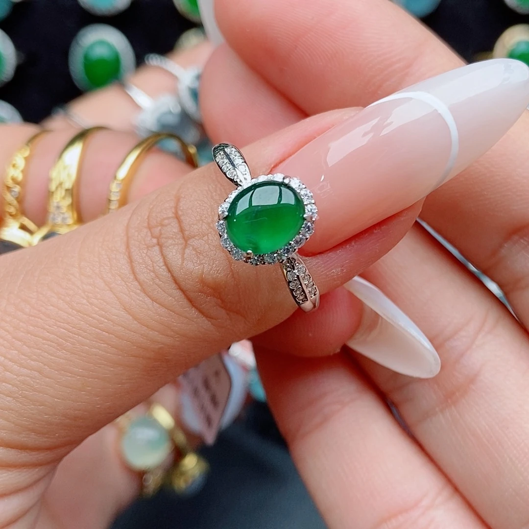 翡翠戒指银S925镶嵌8587