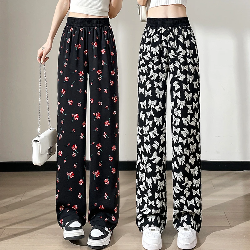 冰丝裤夏季窄版阔腿裤高腰宽松直筒裤休闲防蚊裤夏天小个子九分裤