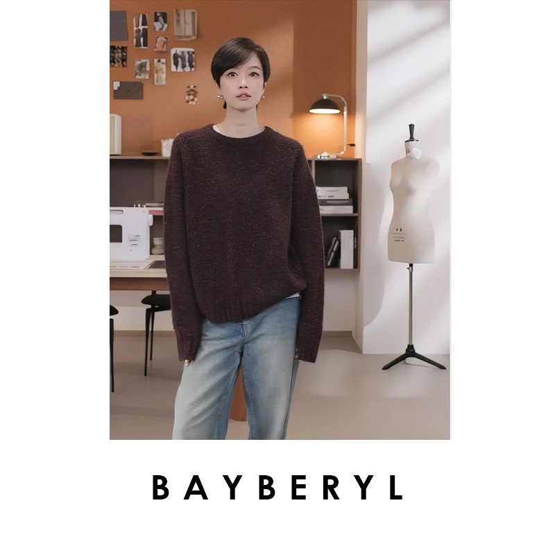 领券-BAYBERYL老贝蒲公英*花纱圆领连肩秋柔软针织衫ZZS4H2802