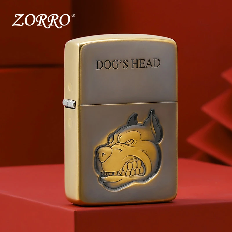 ZORRO佐罗Z910S原铜浮雕狗头防风煤油打火机送男生七夕节日礼物