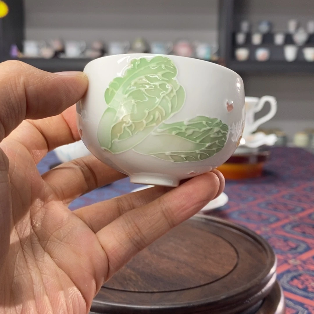 百财品茗杯手绘釉下高温