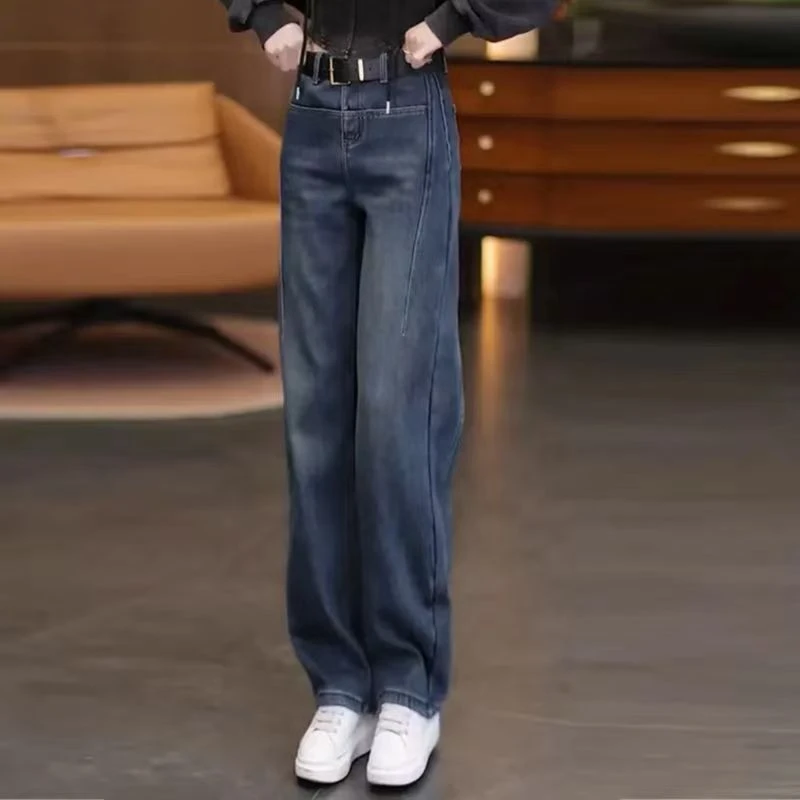 【CAITY】怀旧复古牛仔裤女春秋2025新款高腰弯刀裤香蕉裤阔腿裤子